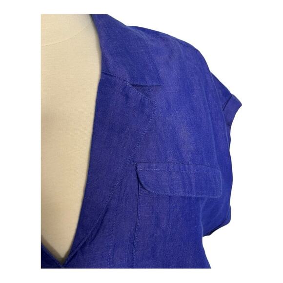 Anthropologie Linen Blend Crop Utility Pocket Split V Neck Collared Top Size L - Picture 6 of 10